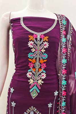 Georgette sequin & traditional pattern multicolor thread work kurta bottom dupatta 4