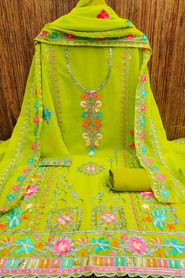 Georgette sequin & traditional pattern multicolor thread work kurta bottom dupatta 2