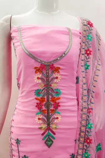 Georgette sequin & traditional pattern multicolor thread work kurta bottom dupatta