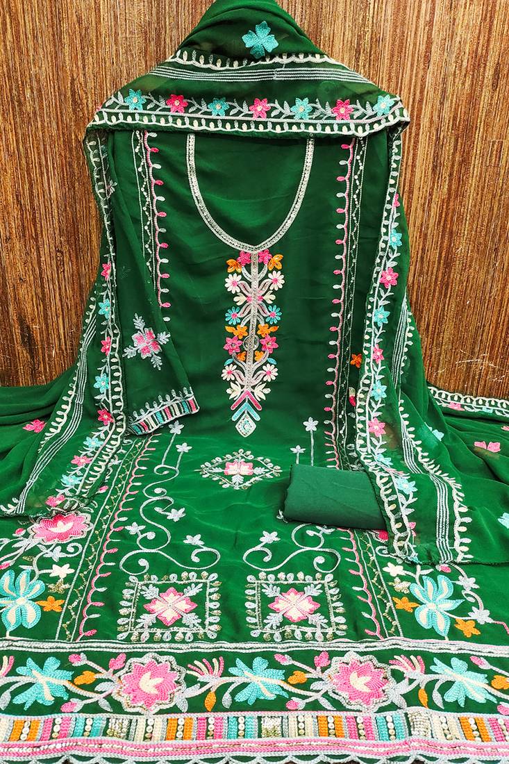 Georgette sequin & traditional pattern multicolor thread work kurta bottom dupatta