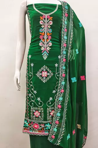 Georgette sequin & traditional pattern multicolor thread work kurta bottom dupatta