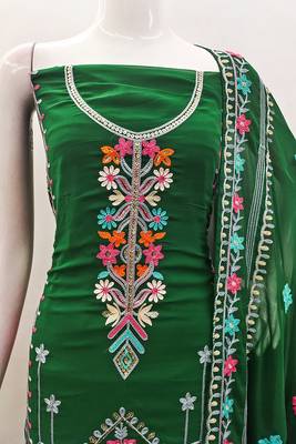 Georgette sequin & traditional pattern multicolor thread work kurta bottom dupatta 4