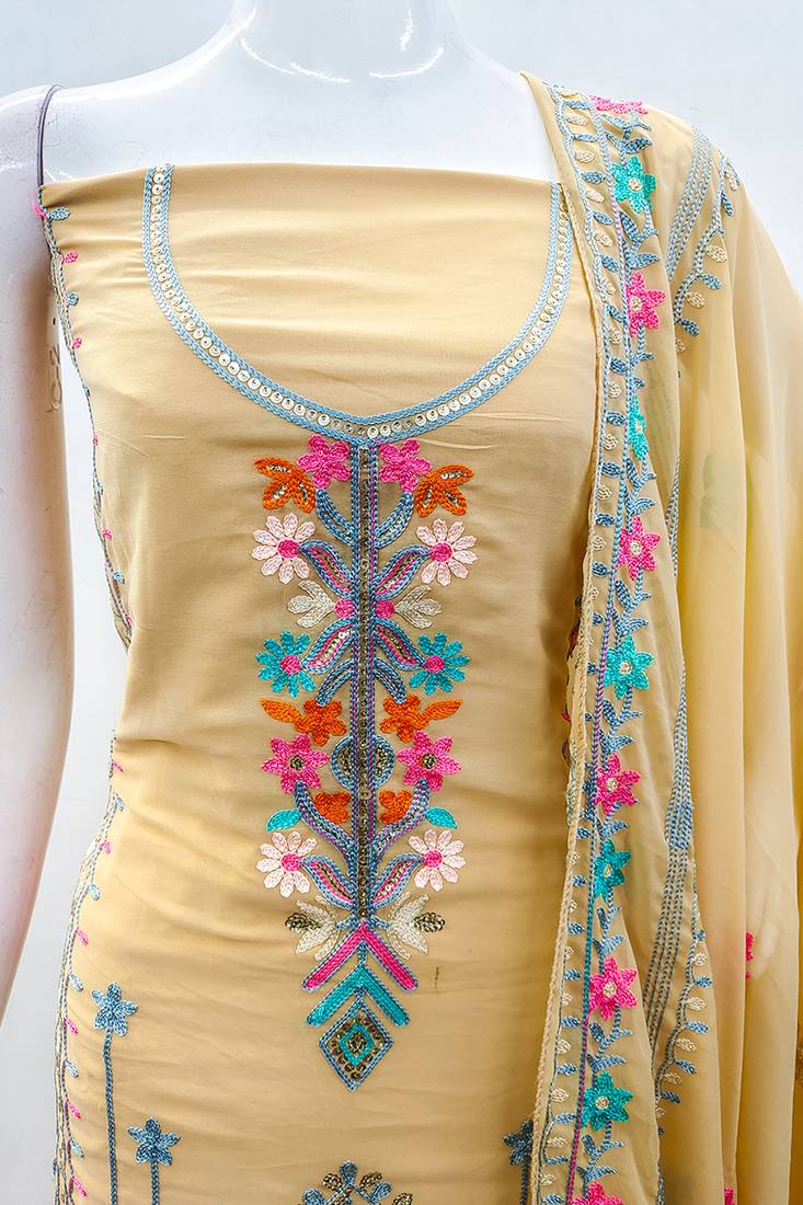 Georgette sequin & traditional pattern multicolor thread work kurta bottom dupatta