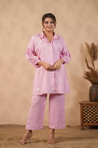 Pink embroidered coord set