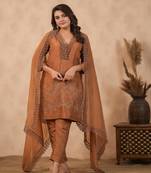 Brown embroidered suit set ( set of 3 )