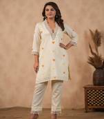 Off white embroidered tunic set ( set of 3 )