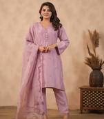 Lilac embroidered tunic set ( set of 3 )