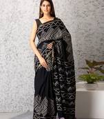 Daisy handblock printed mul-mul saree
