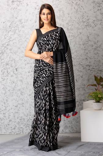 Amelia handblock printed mul-mul saree