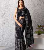 Ella handblock printed mul-mul saree