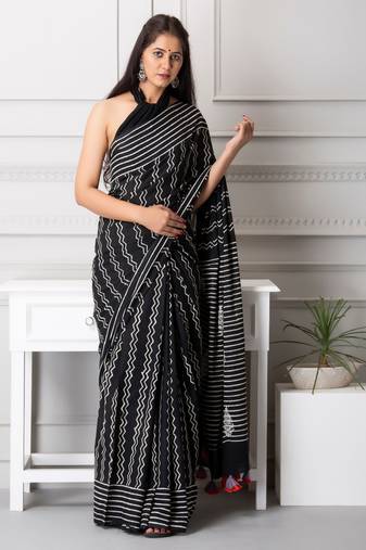 Anna handblock printed mul-mul saree