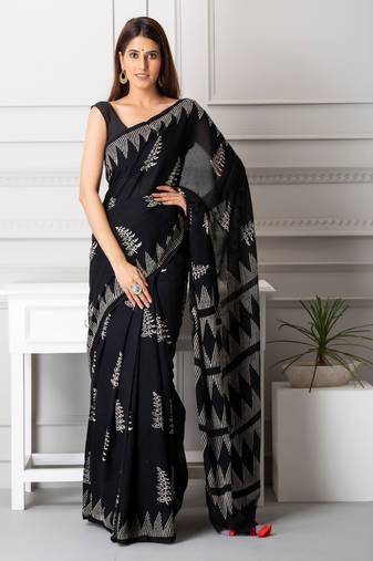 Nova handblock printed moonga cotton saree