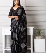 Olivia handblock printed mul-mul saree