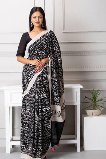 Ava handblock printed moonga cotton saree