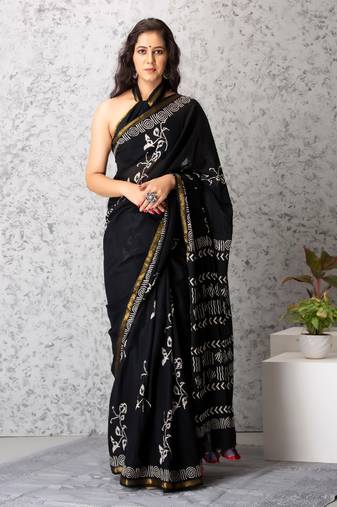 Molly handblock printed mul-mul saree
