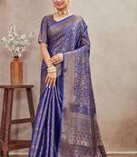 Blue royal brocade mysore silk saree with zari weaving
