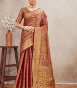Burgundy royal brocade mysore silk saree with zari weaving