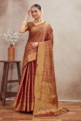 Burgundy royal brocade mysore silk saree with zari weaving 2