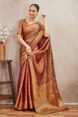 Burgundy royal brocade mysore silk saree with zari weaving 3