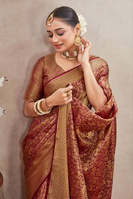 Burgundy royal brocade mysore silk saree with zari weaving 4