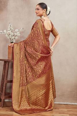 Burgundy royal brocade mysore silk saree with zari weaving 5