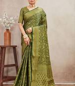 Green royal brocade mysore silk saree with zari weaving