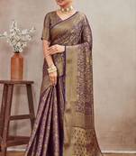 Navy blue royal brocade mysore silk saree with zari weaving