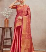 Pink royal brocade mysore silk saree with zari weaving
