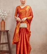 Red royal brocade mysore silk saree with zari weaving