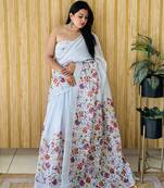 Off white woven linen saree with blouse piece