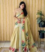 Mustard woven linen saree with blouse piece