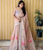 Peach woven linen saree with blouse piece