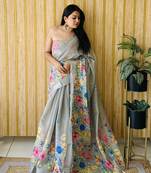 Mehendi woven linen saree with blouse piece