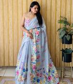 Lavender woven linen saree with blouse piece