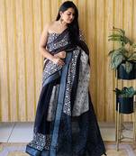 Black woven linen saree with blouse piece
