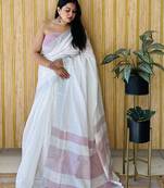 Maroon woven linen chit pallu chit pallu saree with blouse piece