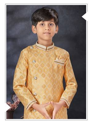 Cream jackard indowestern with thread  & less work with fancy botton 2
