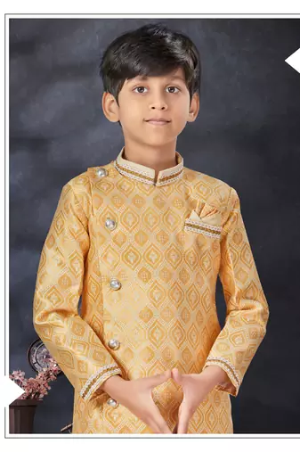 Cream jackard indowestern with thread  & less work with fancy botton