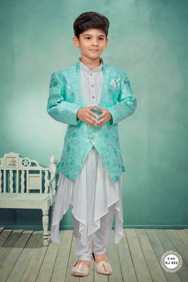Off white kurta pajama with full jacket two pice set 1