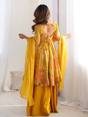 Radiant yellow floral printed anarkali palazzo set with dupatta 3