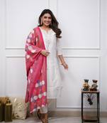 White embroidered silk kurti set