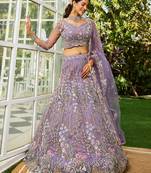 Mauve net and Coding & Zarkan embroidery Semi-Stitched Lehenga choli & Dupatta