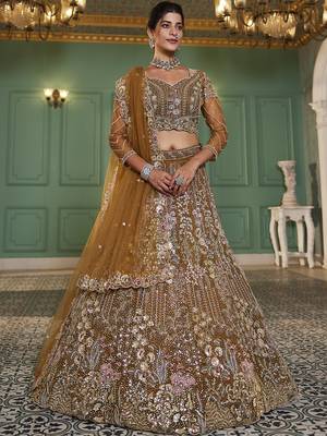 Mustard net and Coding & Zarkan embroidery Semi-Stitched Lehenga choli & Dupatta 1