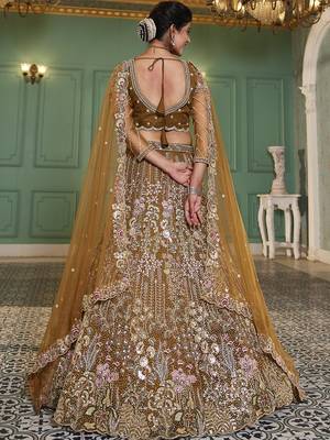 Mustard net and Coding & Zarkan embroidery Semi-Stitched Lehenga choli & Dupatta 2