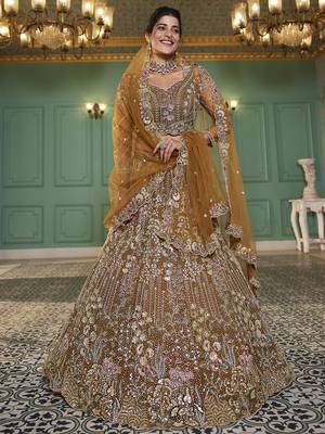 Mustard net and Coding & Zarkan embroidery Semi-Stitched Lehenga choli & Dupatta 4