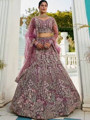 Lavender net and Coding & Zarkan embroidery Semi-Stitched Lehenga choli & Dupatta 1