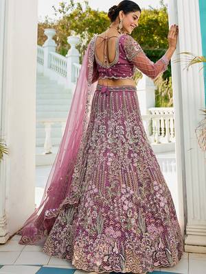Lavender net and Coding & Zarkan embroidery Semi-Stitched Lehenga choli & Dupatta 2