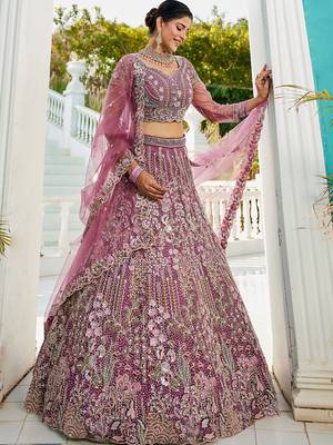 Lavender net and Coding & Zarkan embroidery Semi-Stitched Lehenga choli & Dupatta 3