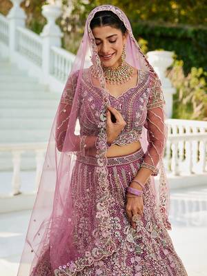 Lavender net and Coding & Zarkan embroidery Semi-Stitched Lehenga choli & Dupatta 5