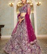 Burgundy net and Coding & Zarkan embroidery Semi-Stitched Lehenga choli & Dupatta